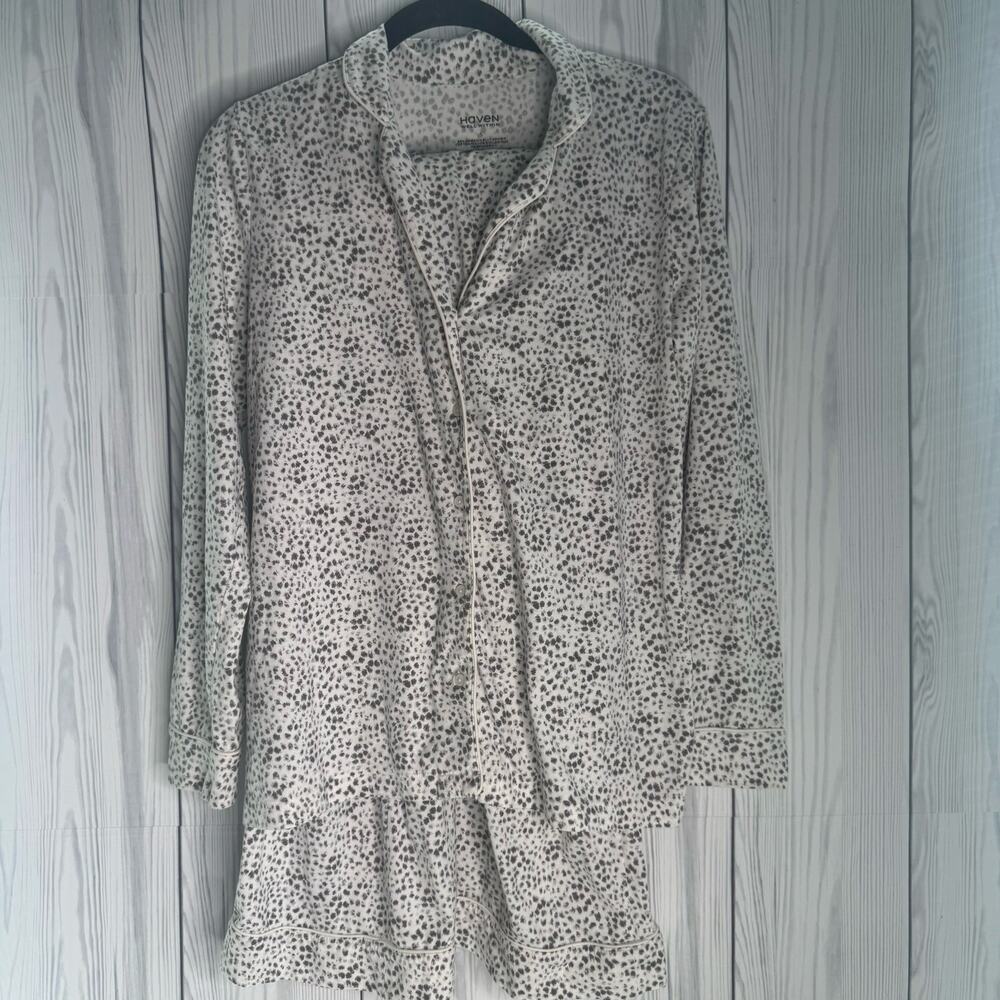 Haven Well Within Womens Pajama Set Small Gray White Animal Cotton Organic